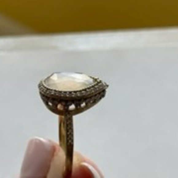Jude Frances Pear Shaped Diamond and White Moonstone Ring - Picture 3 of 5